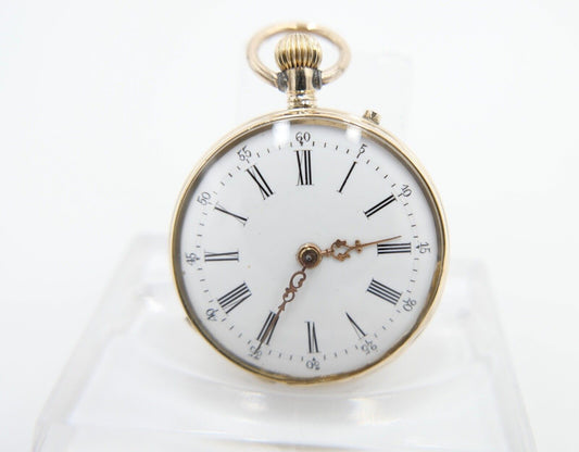 antike Taschenuhr um 1900 Arnold Weber 585 / 14K GOLD 30mm florale Malerei