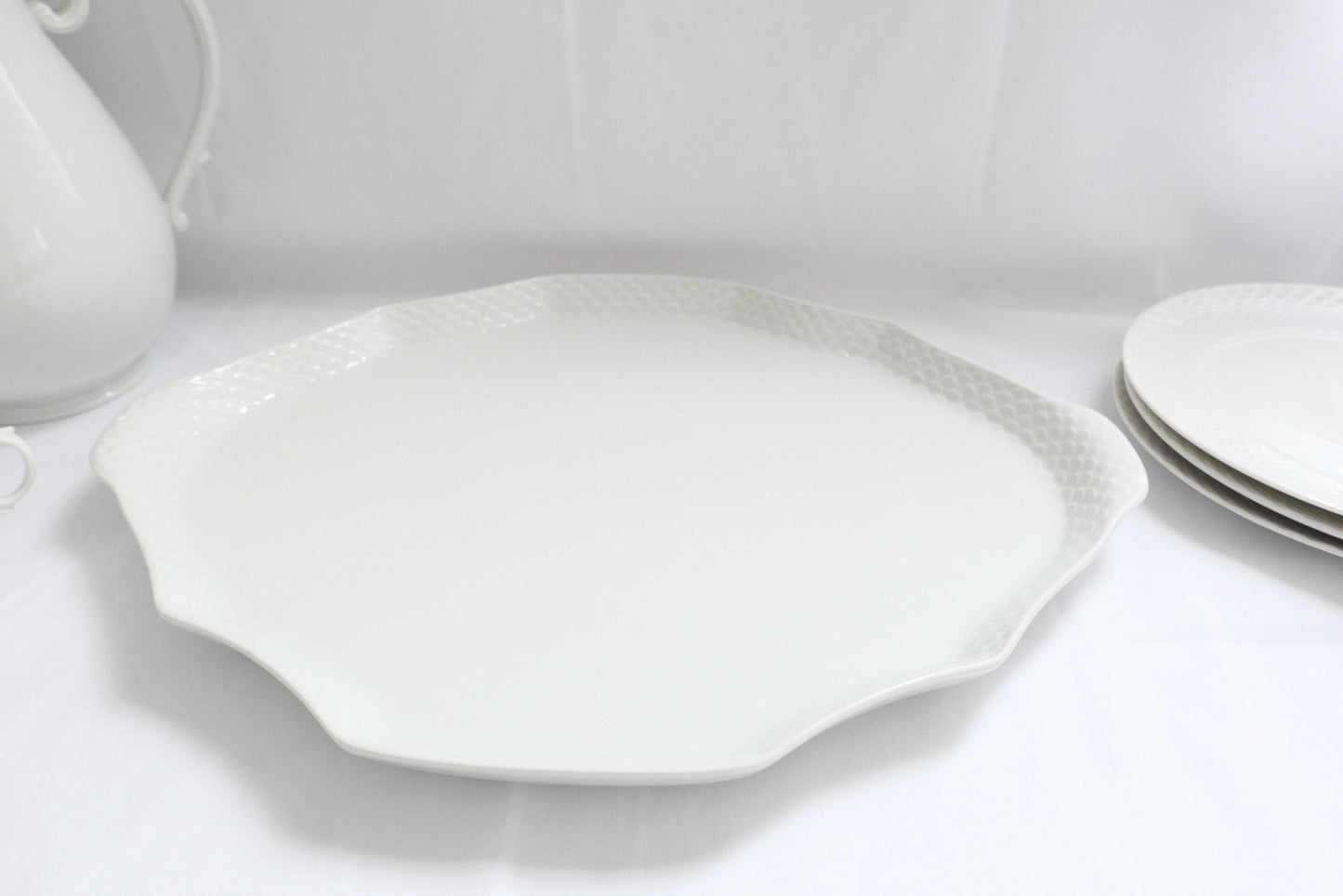 7 Tlg. Ludwigsburg Mokka / Kaffee /  Teilservice weiß Schuppenmuster