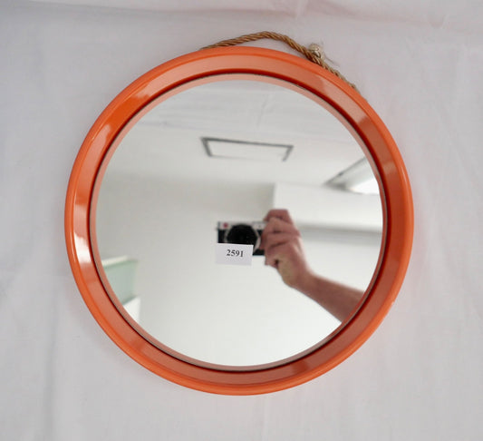 Vintage Runder Wandspiegel Orange  Ø 29cm 1970er Design