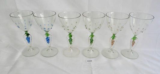 6x Lauscha Bimini Wein Glas Gläser Set Art Deco 14,8 cm buntes Traubenmotiv