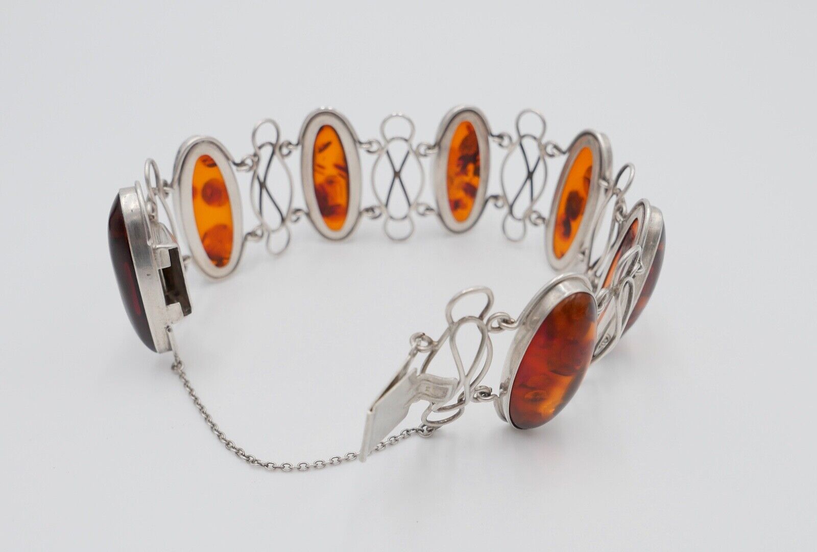 Art Deco FISCHLAND Bernstein Armband 39,6 gr silber 835 Amber vintage 