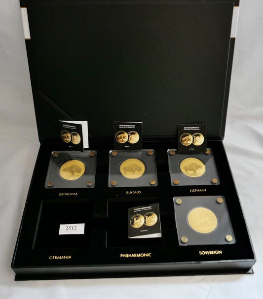 4 x Goldmünzen " Bullion Coins of the World 2019 “ 5000 Francs im Album 1/200 oz