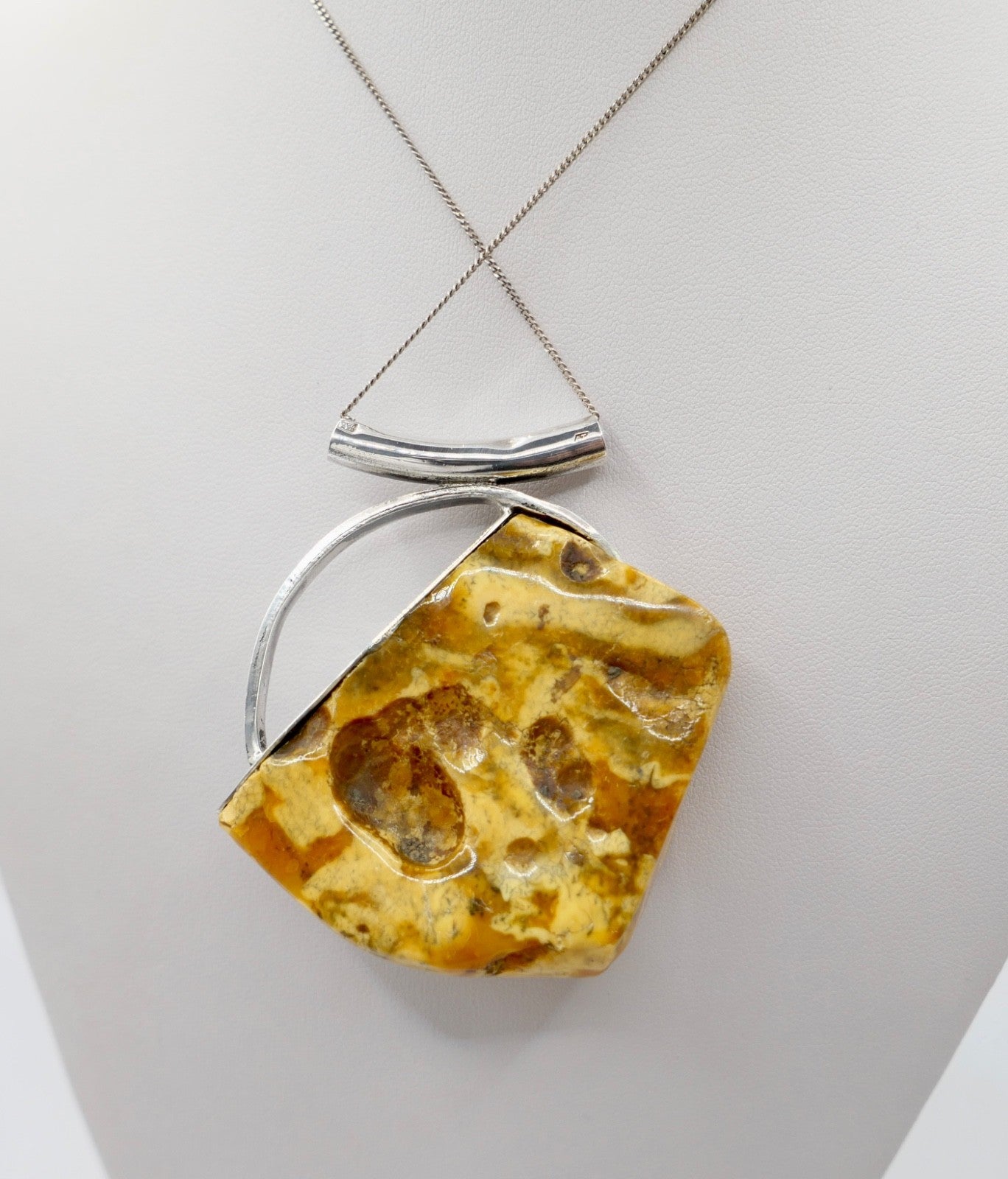 80er Jahre große Bernstein Butterscotch Anhänger 925 Silber Danzig Gdansk Polen