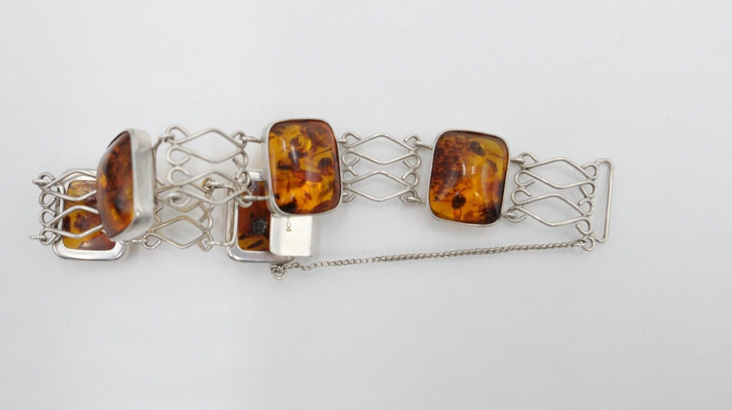 Art Deco FISCHLAND Bernstein Armband 22,4 gr silber 835 Amber vintage 