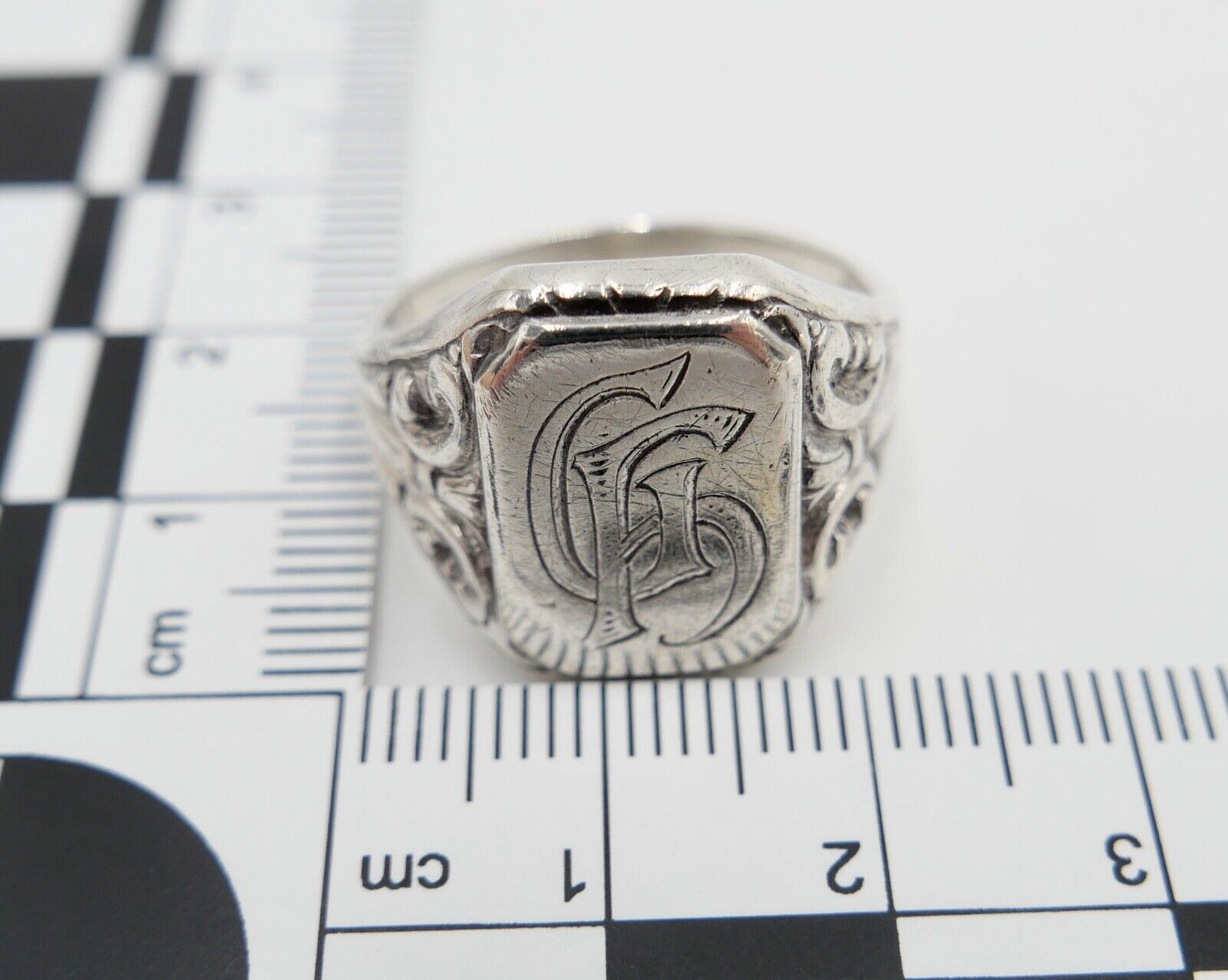 Jugendstil Siegelring Monogramm GH Herrenring Ring 835 Silber Gr. 61-62