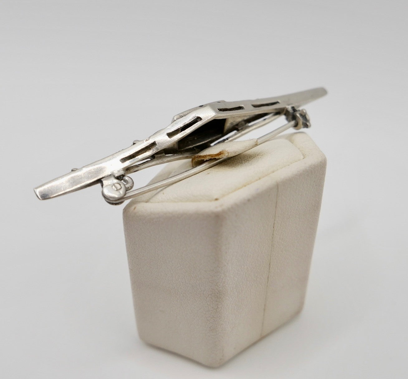 Silber Brosche Art Déco Markasit & Onyx um 1930 Sterling 925 antik