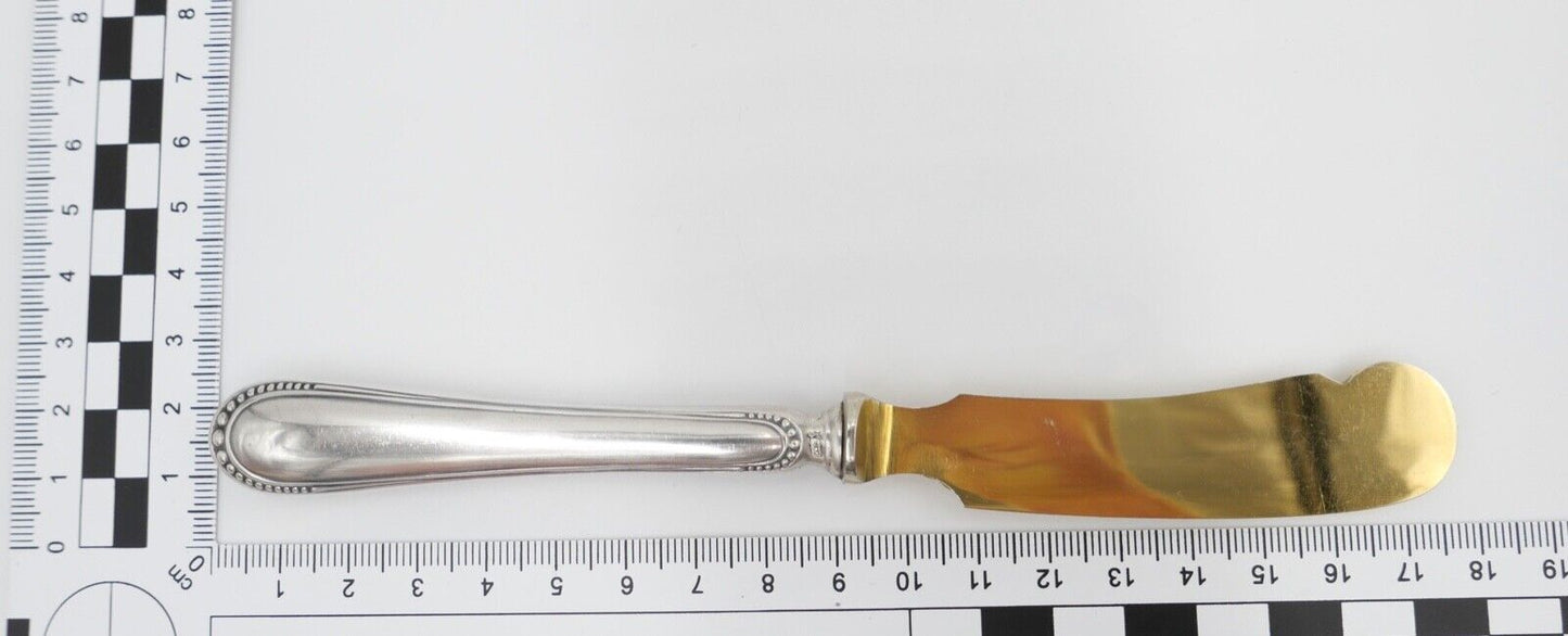 800 Silber Messer vergoldet Buttermesser Käsemesser Perlrand 17,4 cm 