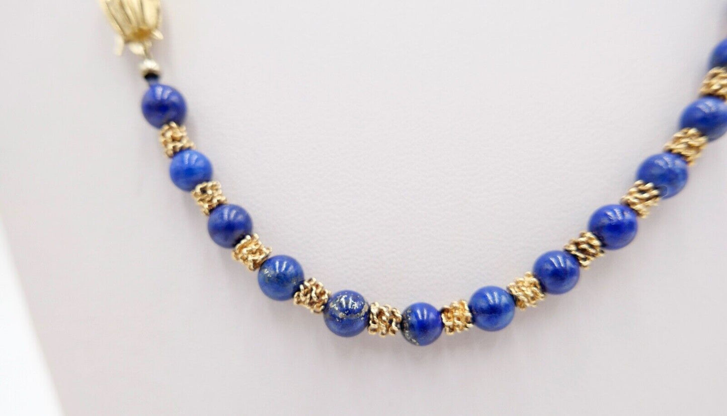 Lapislazuli Lapis Perlen Kugel Kette Collier Gelbgold 750 / 18K