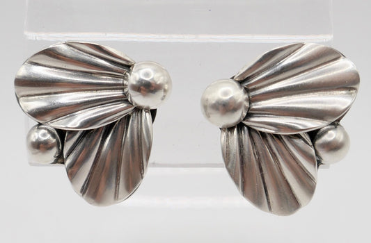 60er florale Ohrclips Ohrringe Denmark M.S. 925 Sterling Silber Max Standager