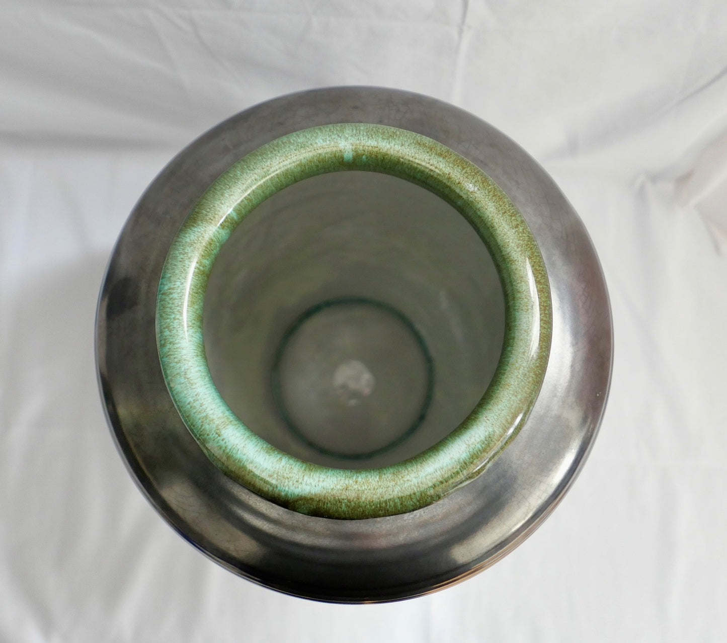 1950-60er Karlsruhe Majolika Keramik Martha Katzer Blumenvase 5510 in Grün 37 cm