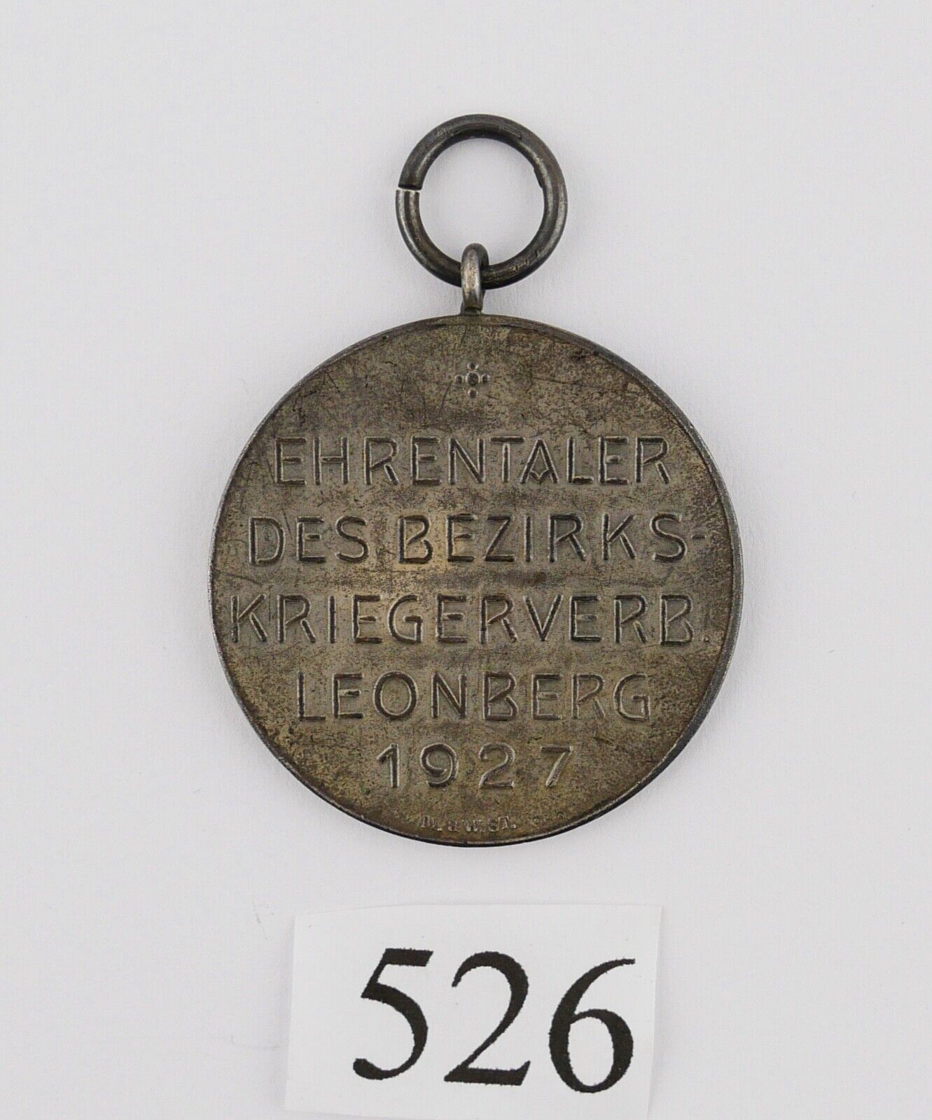 Ehrentaler des Bezirks Kriegsverband Leonberg 1927 Silber 950