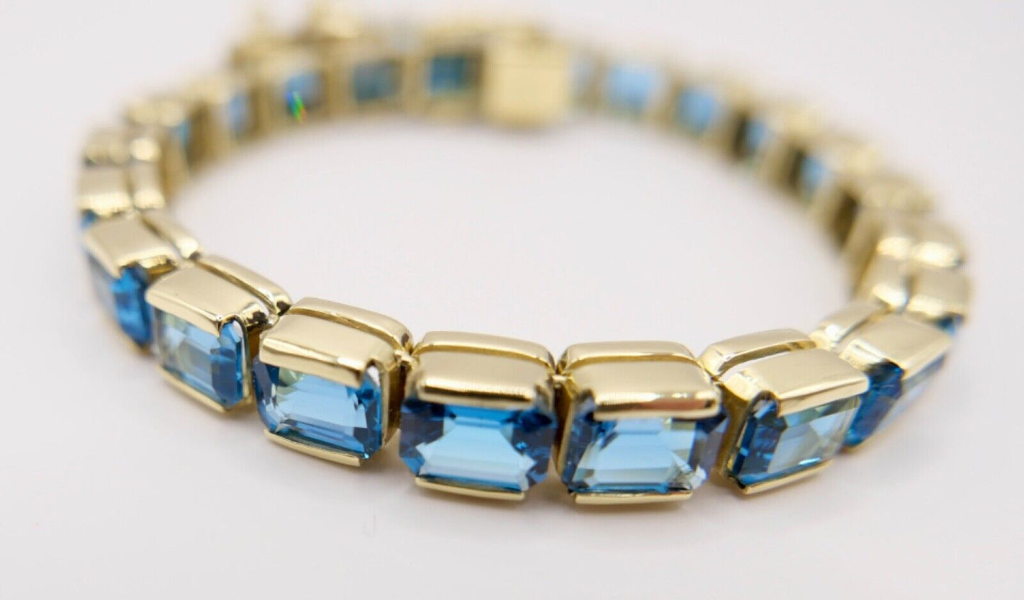 1990er Jahre Blau TOPAS TOPAZ  750 18K Gelbgold GOLD Tennis Armband  32,5 Ctw