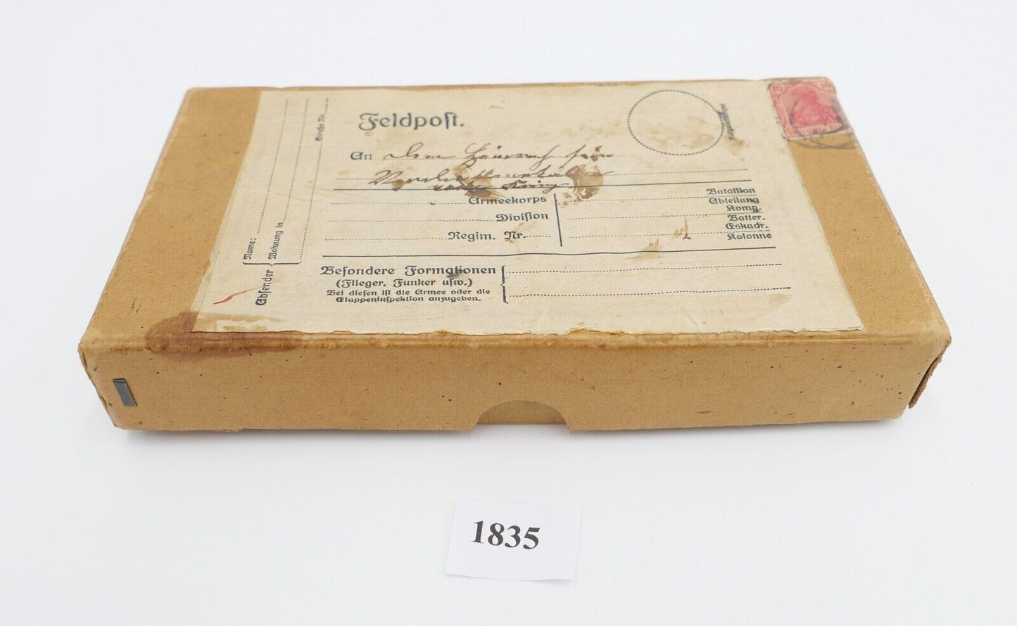 Schachtel für Feldpost mit Briefmarke Deutsches Reich 19x10x3cm