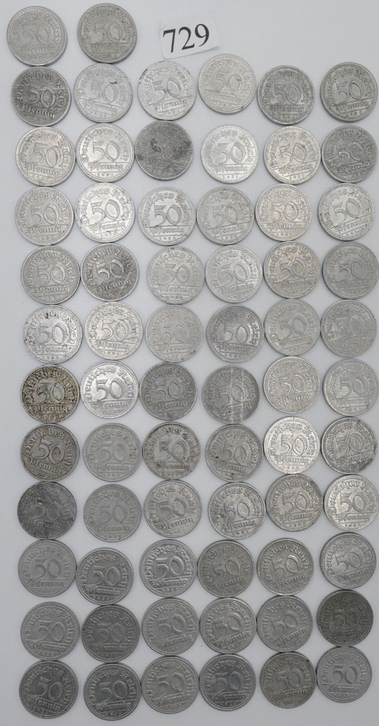 68x Weimarer Republik 50 Pfennig Deutsches Reich Ersatz & Inflationsmünzen J.301