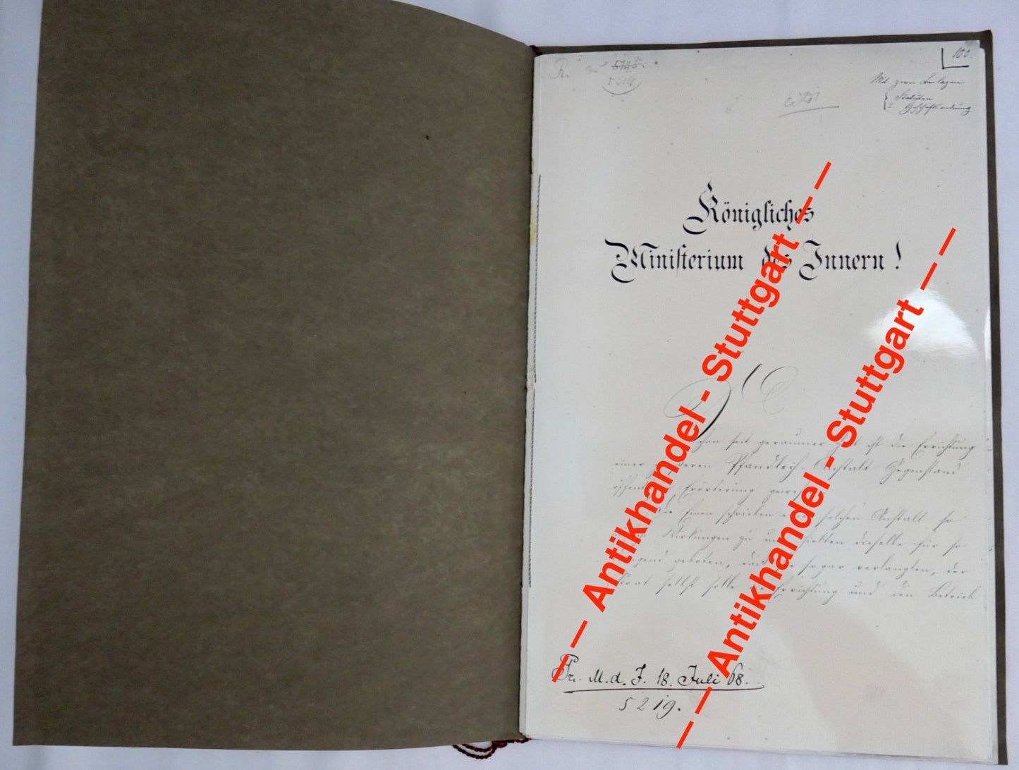 Historisches Dokument Amtsblatt 1868 Königliches Ministerium Innern Stuttgart