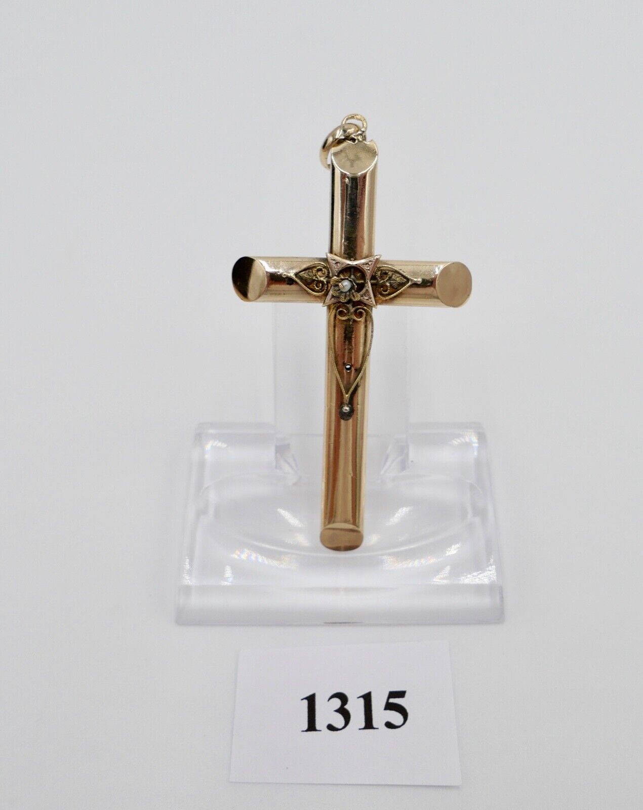 filigraner antiker Kreuzanhänger Kreuz 585 / 14K Rotgold Gold um 1860 