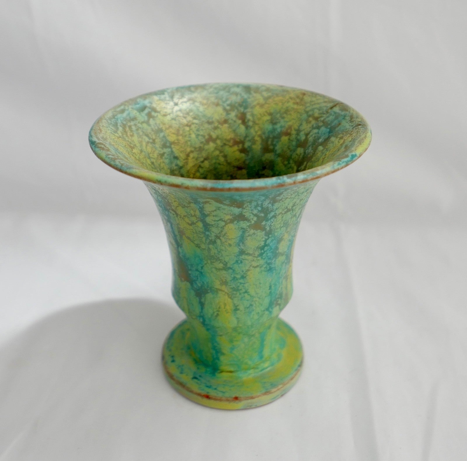 60er  70er Keramik Gerhard Liebenthron Blumenvase in grün gelb 14 cm