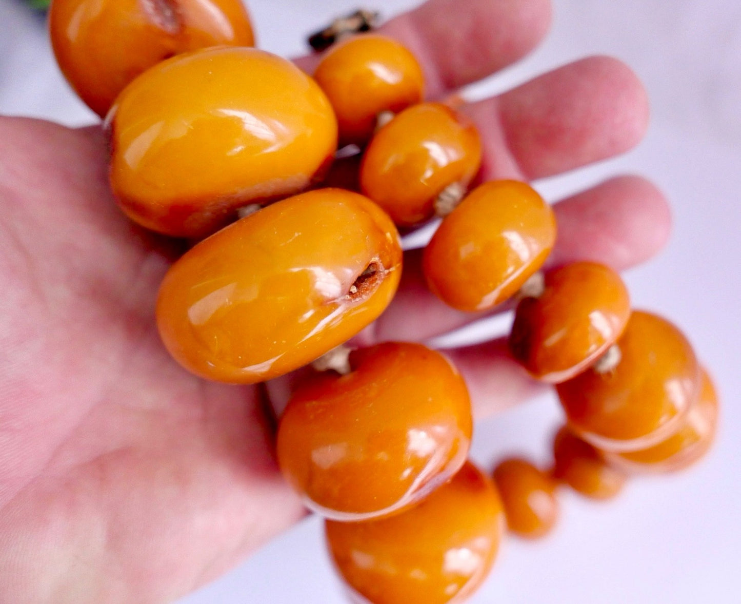 XXL butterscotch Bernsteinkette Kugeln 449 Gramm Pressbernstein 925 Silber