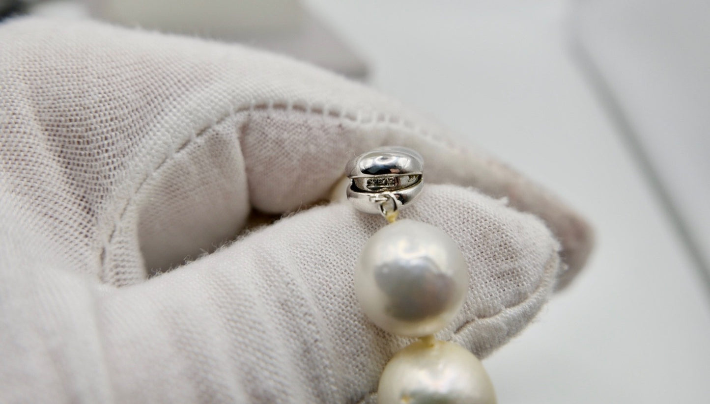 70er Jahre Perlenkette Collier 43 cm Ø 12-13 mm Silber