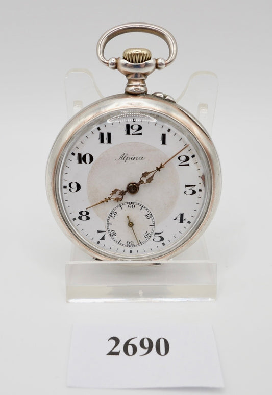 Antike Alpina 800 Silber Taschenuhr Zylinderhemmung 10 Steine