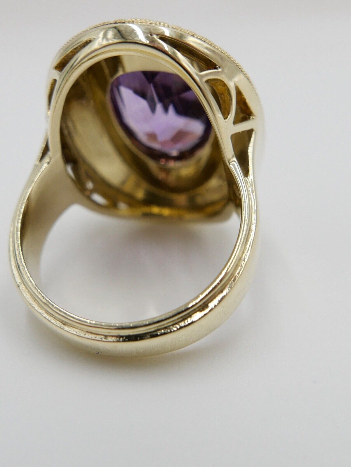 1970er Massiver Gold Ring 585 14K Gr. 53 Amethyst Oval Schliff 8,2 Ct