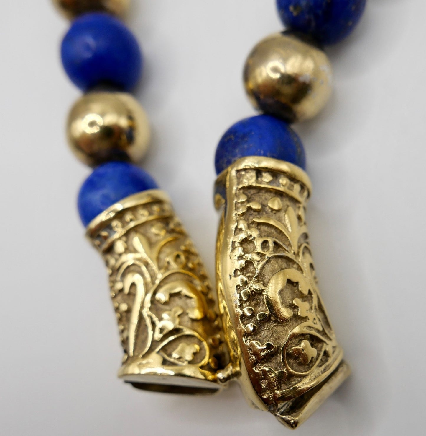 70er Jahre Lapislazuli Lapis Perlen Kugel Kette Collier 925 Silber vergoldet