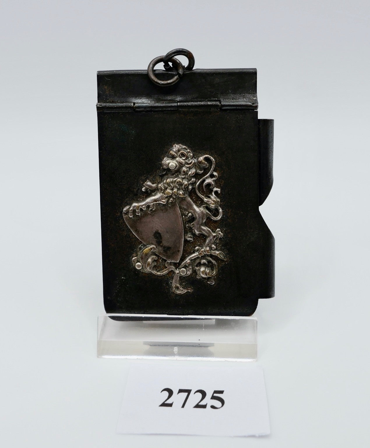 Antikes Chatelaine Notizbuch Metall Löwen-Wappen um 1900 Miniatur-Almanach