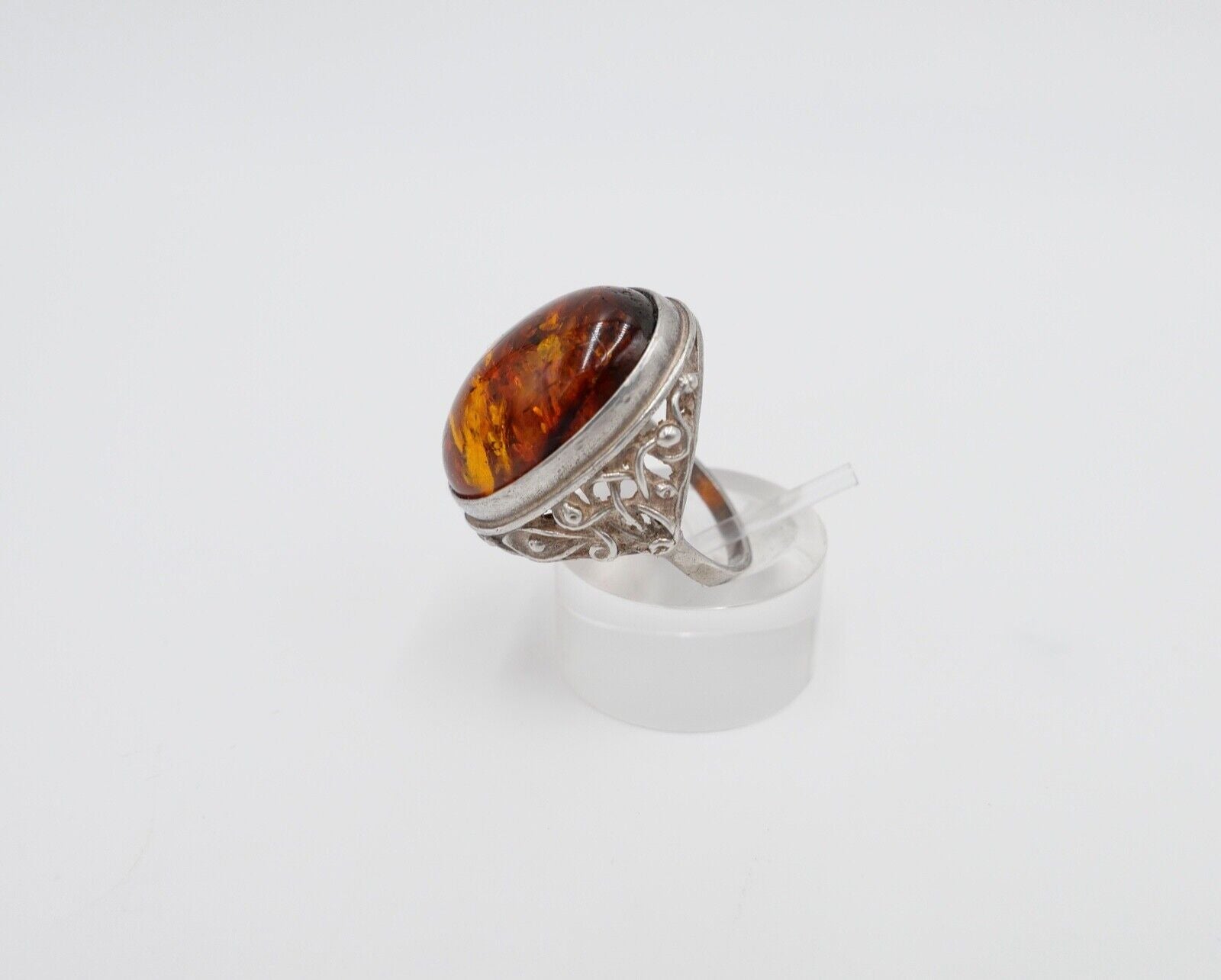 80er Jahre Designer Ring Bernstein Silber 925 Gr. 56 Frauenkopf G Danzig Polen