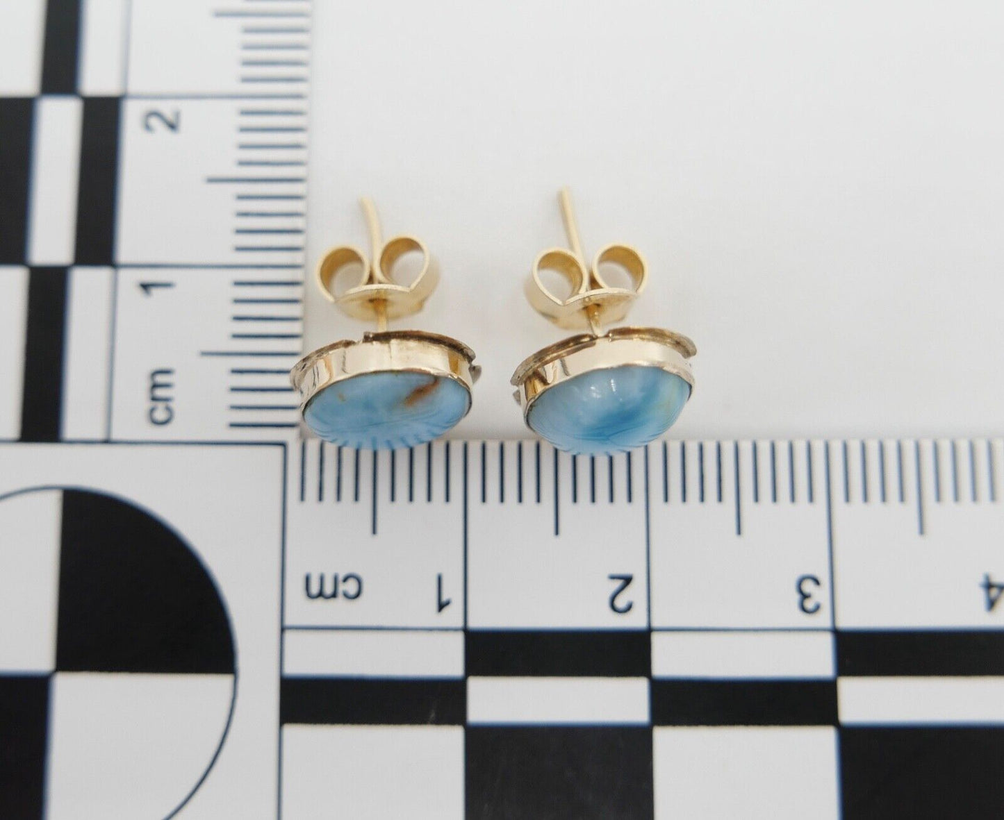 LARIMAR Gelbgold Ohrringe Ohrstecker 585 / 14K Handgefertigt Ø 10,1 mm