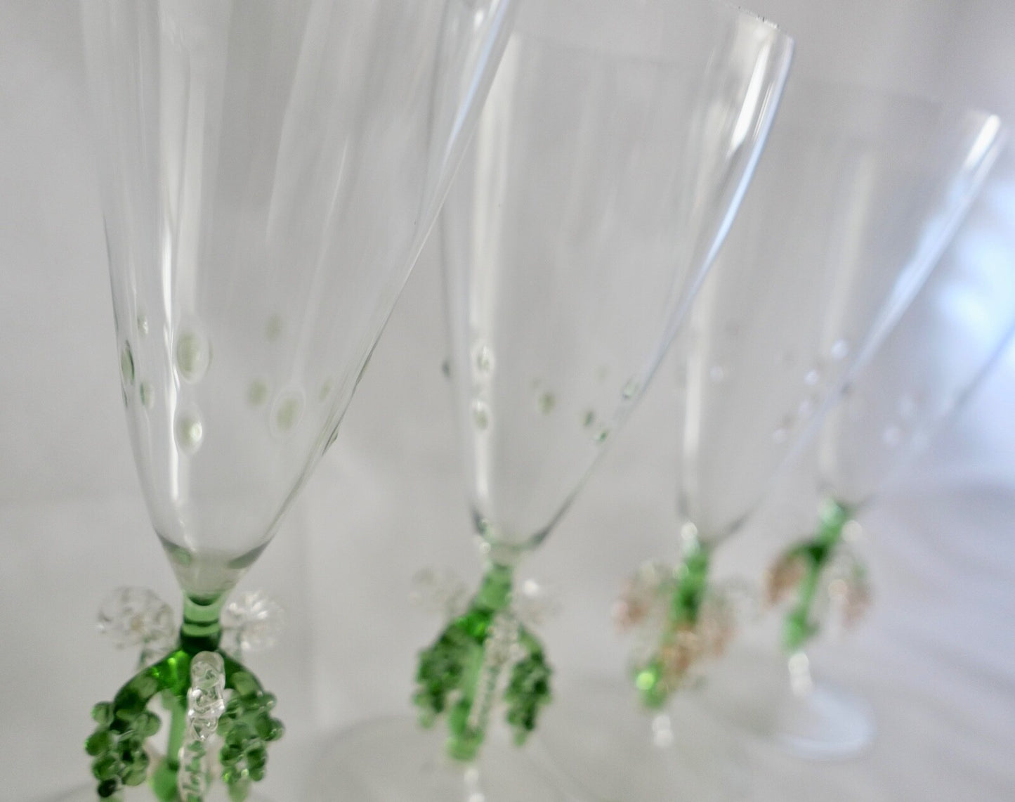 6x Lauscha Bimini Sekt Glas Gläser Set Art Deco 17 cm buntes Traubenmotiv