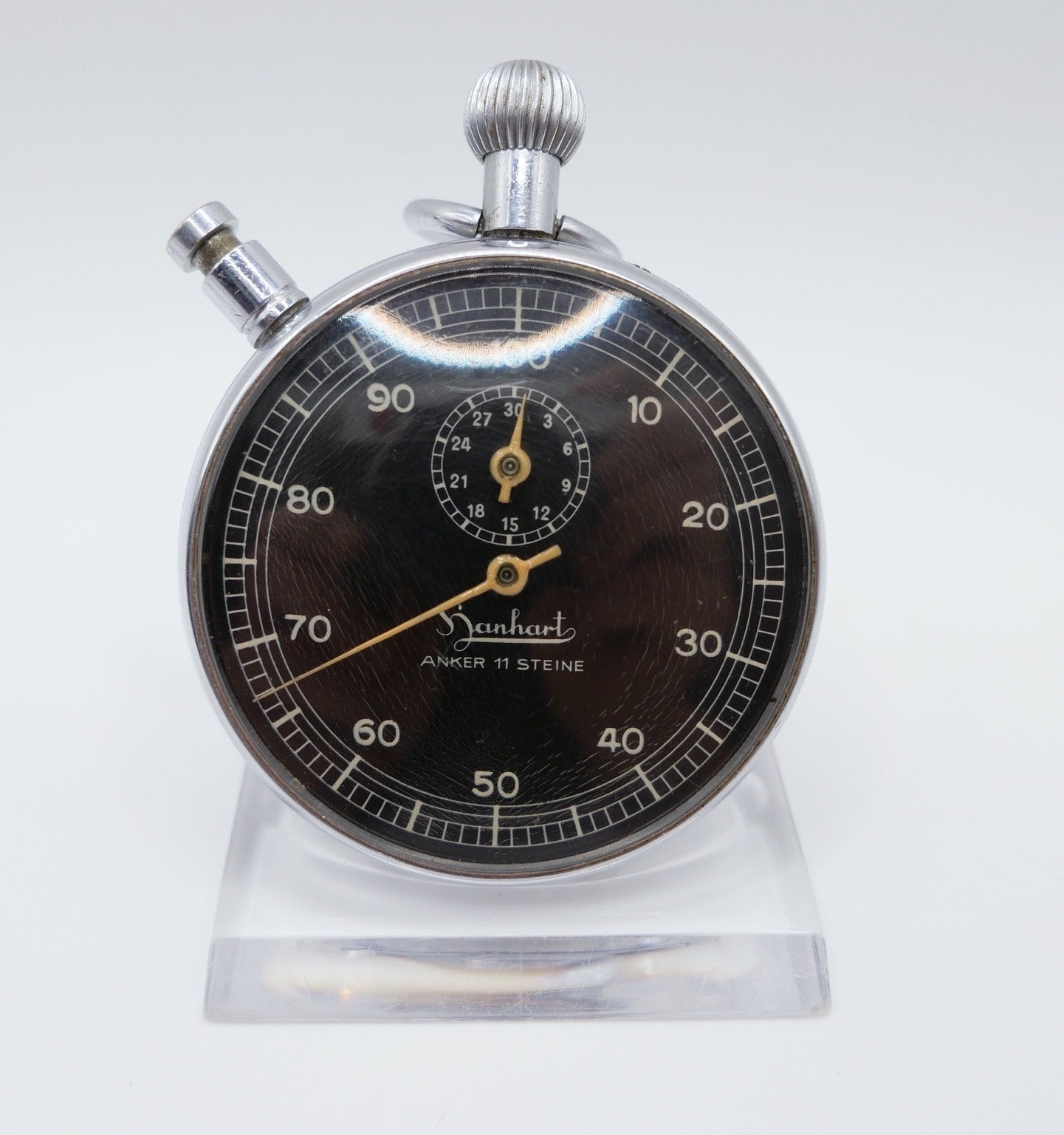 Hanhart Stoppuhr Anker 11 Steine Mechanisch 51,5mm Vintage schwarz ZB selten