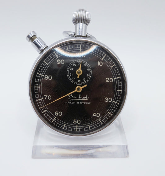 Hanhart Stoppuhr Anker 11 Steine Mechanisch 51,5mm Vintage schwarz ZB selten