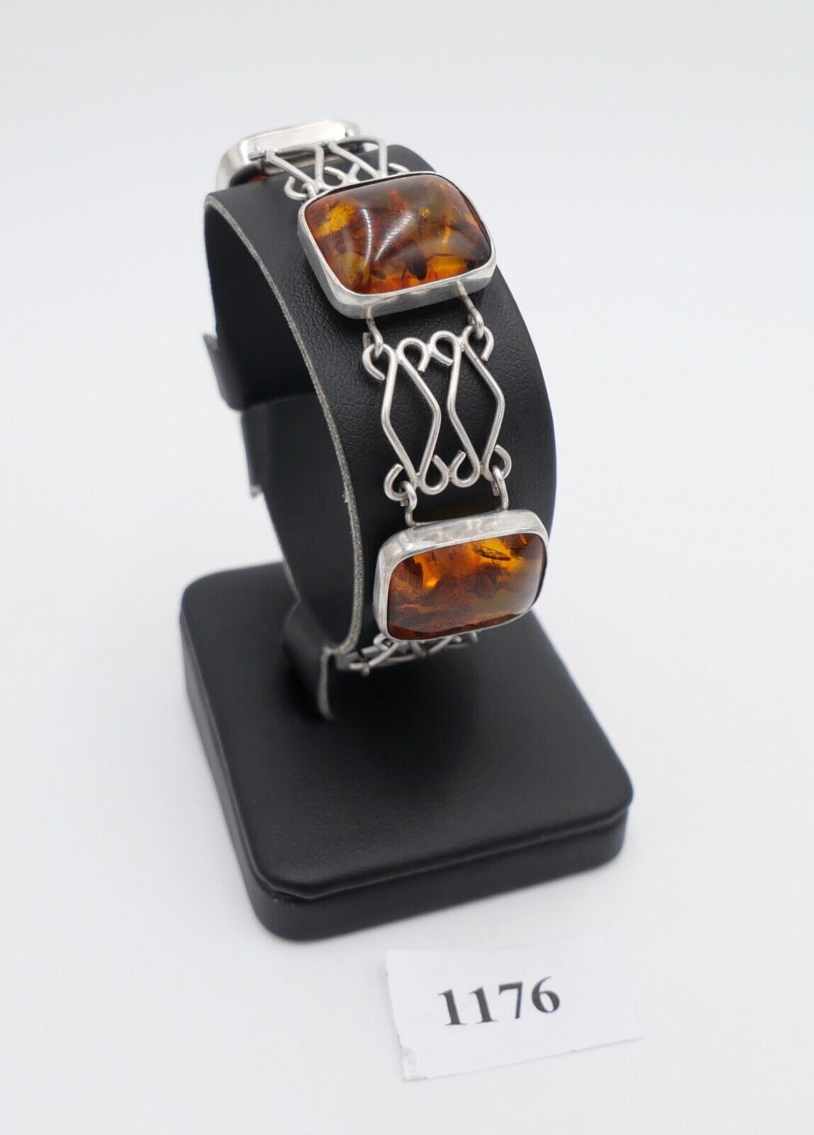 Art Deco FISCHLAND Bernstein Armband 22,4 gr silber 835 Amber vintage 