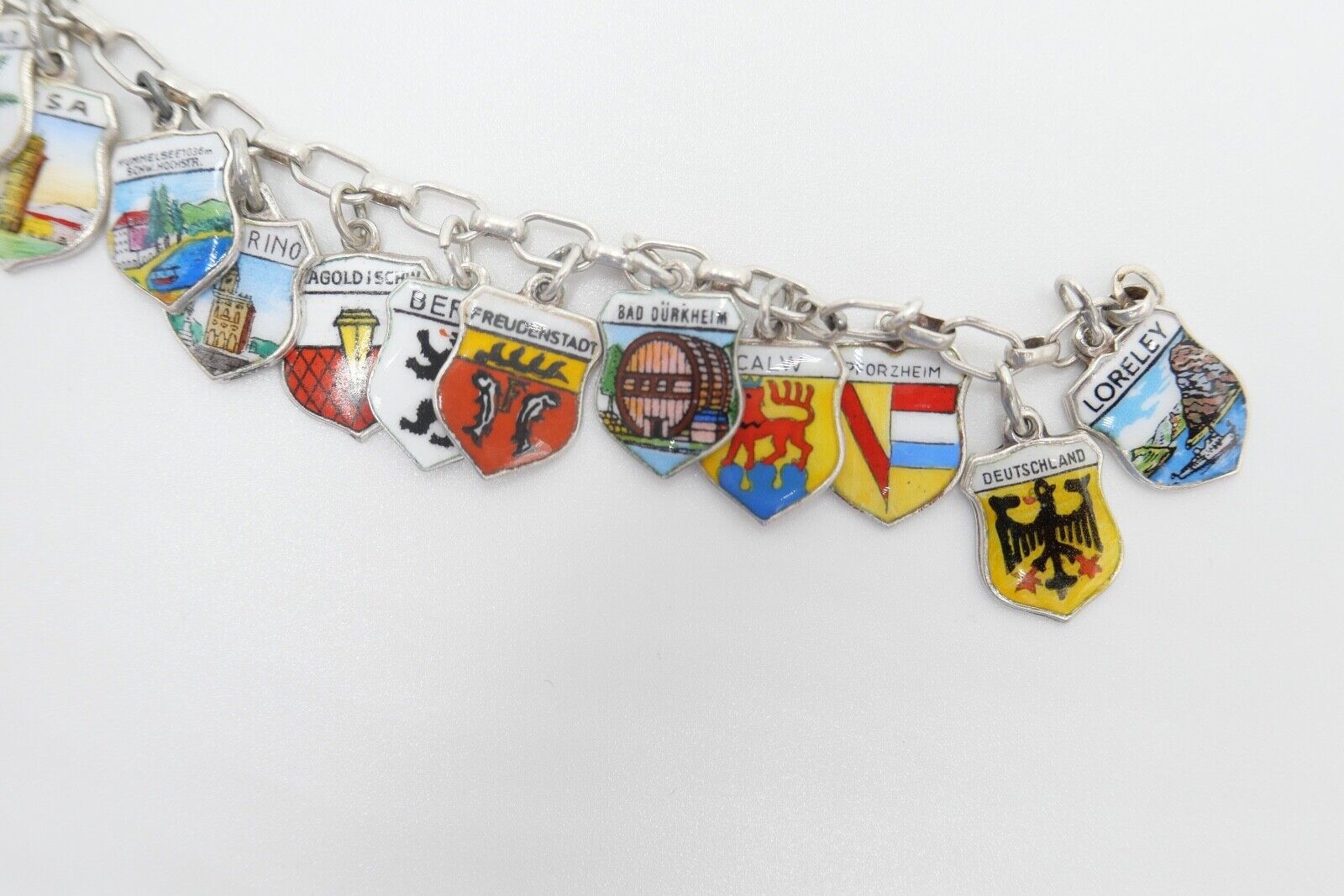 Bettelarmband mit Städte Wappen aus Emaille 800 Silber REU ANTIKO EHJ