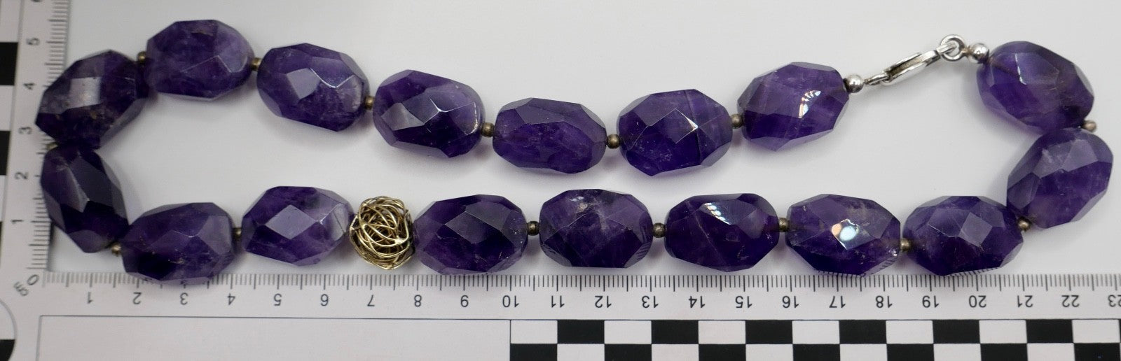 Natürliche Amethyst Kette Collier 925 Silber und Gold Element 49 cm