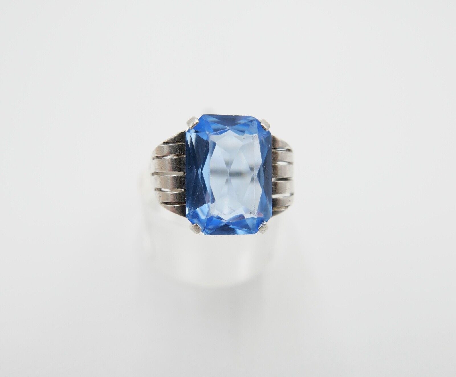 ART DECO Damenring Ring Silber 835  Gr. 57 mit blauem Glasstein