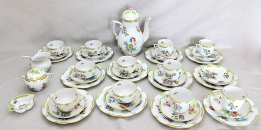 39 Tlg Herend Queen Victoria " Kaffees & Tee Service " Green Border Grün 1.Wahl