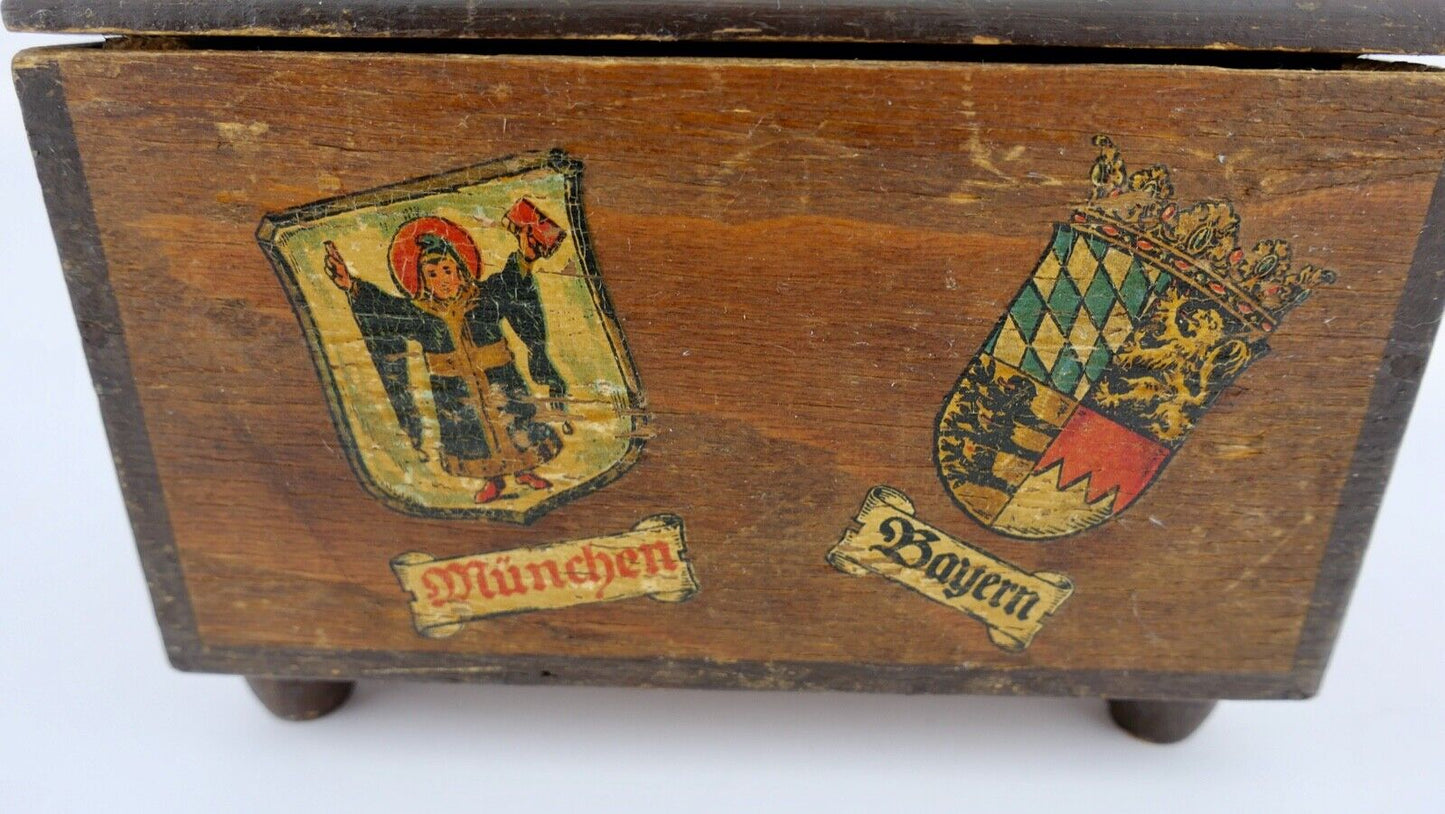 Antike um 1900 Holz Schatulle Box Münchner Kindl  18x11 cm Bayern München