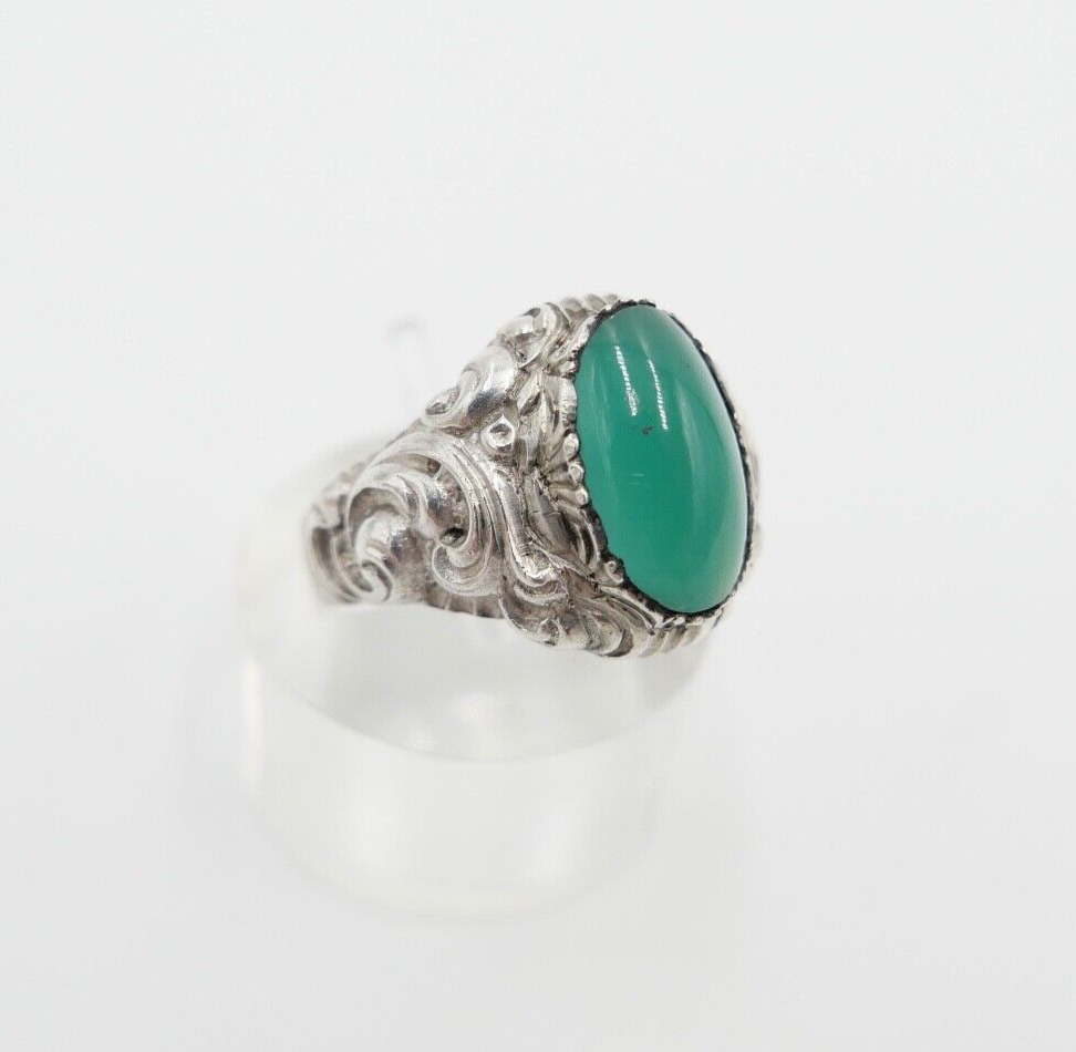 Jugendstil Silberring Damen Ring Gr. 54 Silber 835 grüner Cabochon Chrysopras