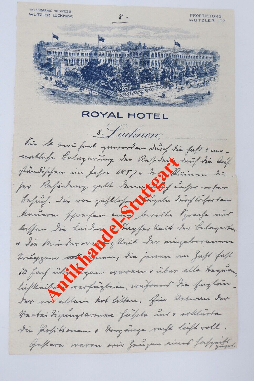 Alte Brief Telegramm Bericht " ROYAL HOTEL LUCKNOW " LAKHNAU um 1910 INDIEN