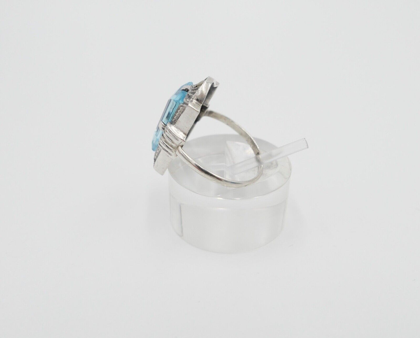 ART DECO Damenring Ring Silber 830  Gr. 53 mit Markasit blauer Glasstein