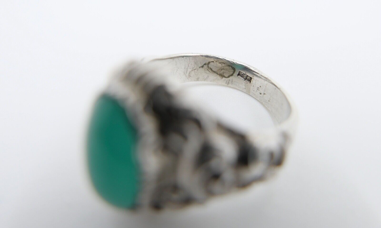 Jugendstil Silberring Damen Ring Gr. 54 Silber 835 grüner Cabochon Chrysopras