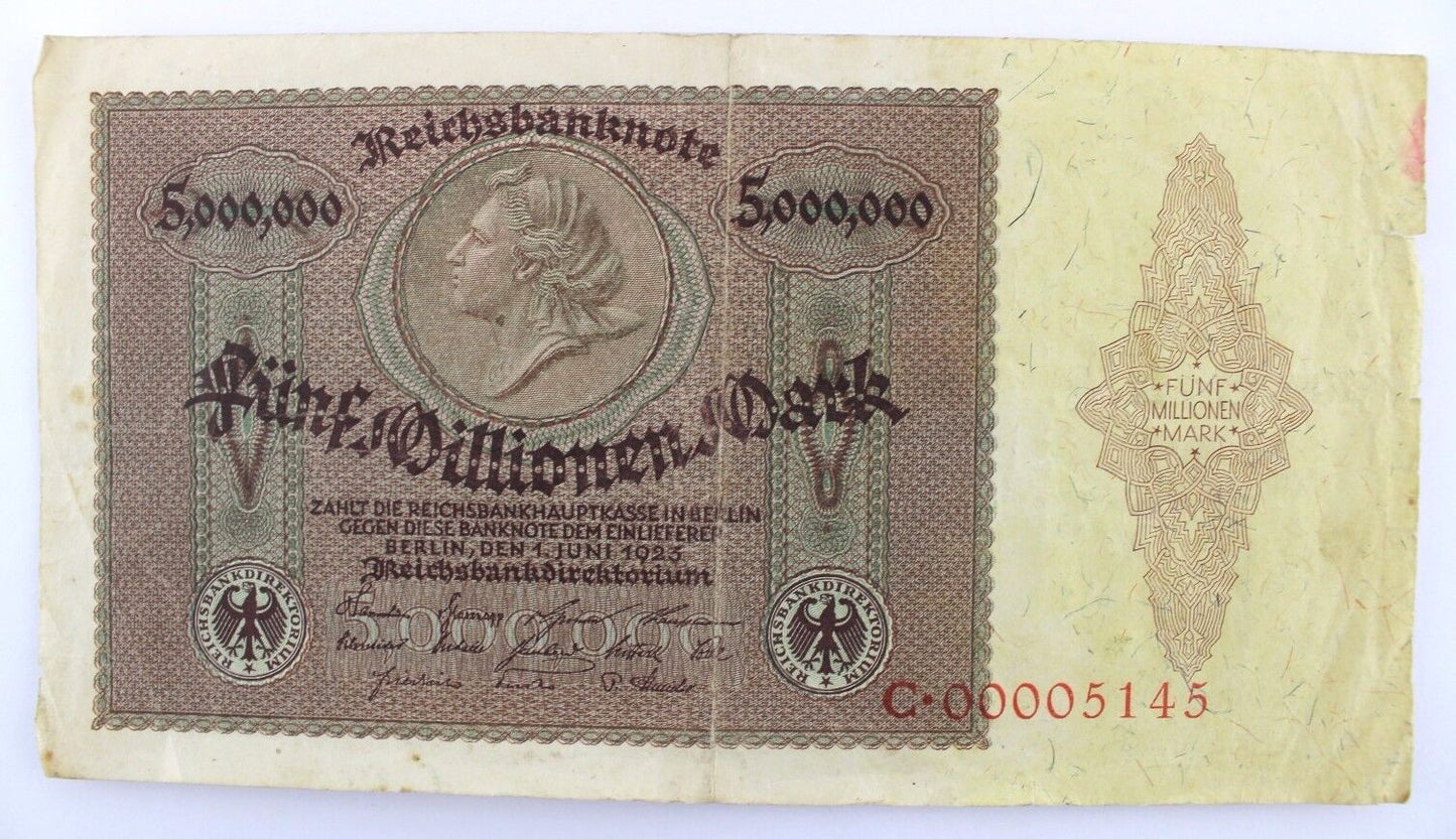 Ro. 88 Banknote 5 Millionen Mio Mark 1923 old Bill niedrige Seriennummer