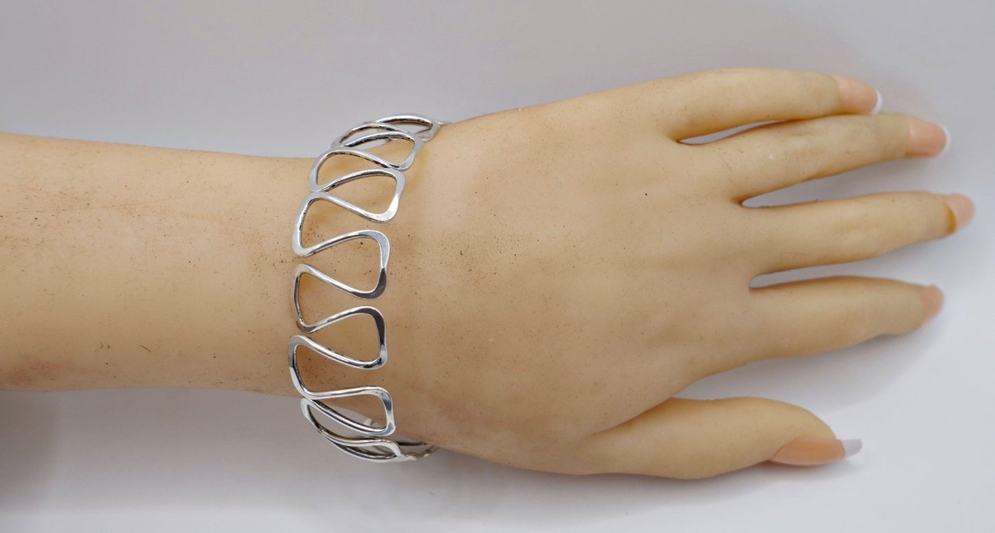 1960er Vintage feiner formbarer Armreif Silber 835 Wellen Muster E/P Armband