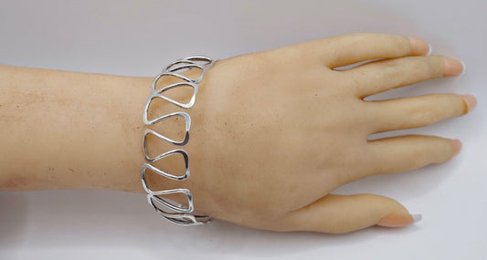 1960er Vintage feiner formbarer Armreif Silber 835 Wellen Muster E/P Armband