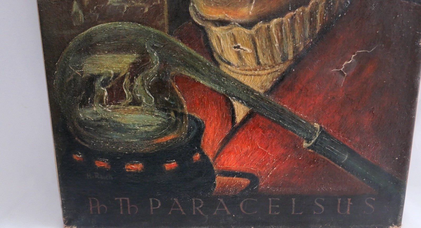 Antikes Porträt Ölgemälde Paracelsus auf Leinwand Alchemist Mediziner 45x33cm