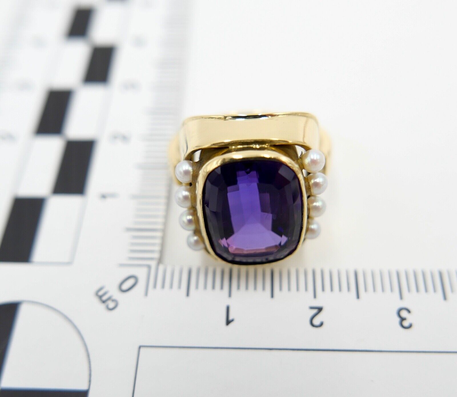 Eleganter Damen Gold Ring 750 em 18K Gr. 55 mit Amethyst & Perlen 9,78 Ct