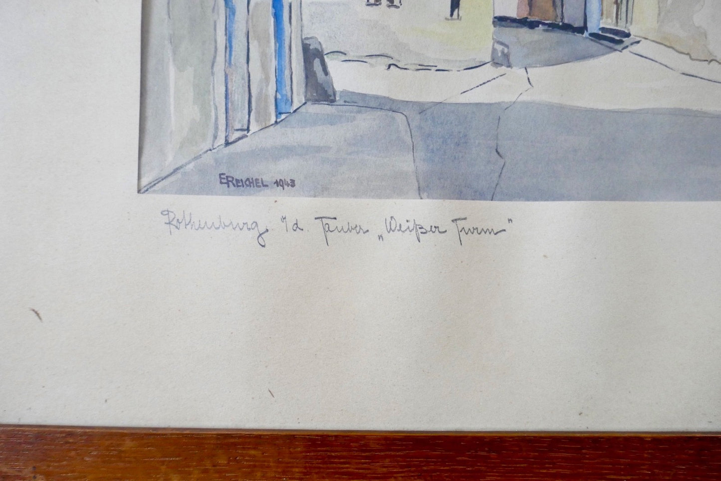 E. REICHEL Original Aquarell 1943 Rothenburg Weißer Turm signiert Unikat