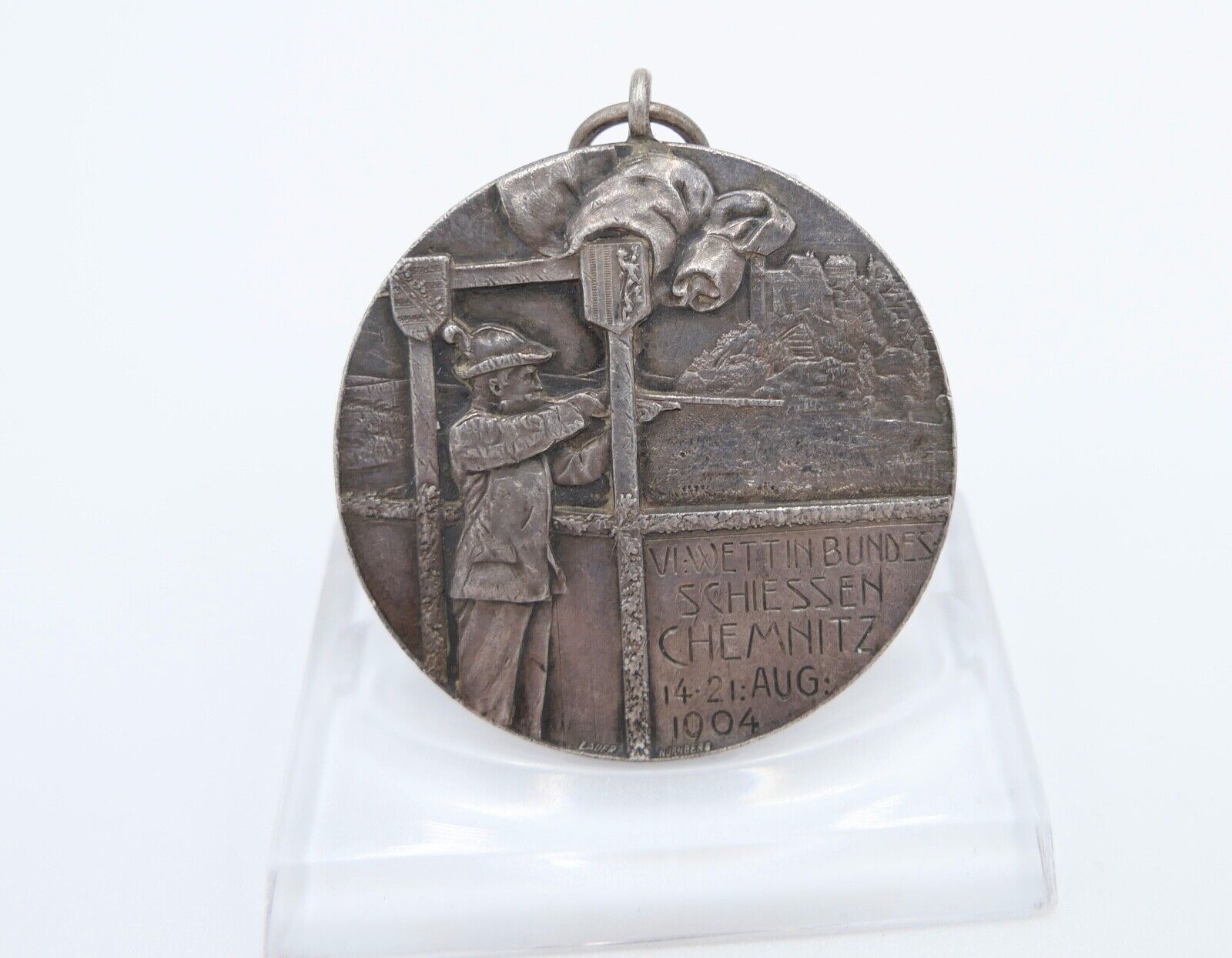 Medaille Bundesschiessen 1904 Chemnitz Lauer Nürnberg Silber 990 Georg KVG Sachs