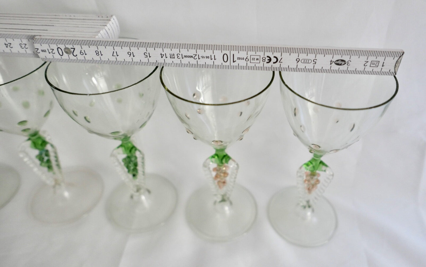 6x Lauscha Bimini Wein Glas Gläser Set Art Deco 14,8 cm buntes Traubenmotiv